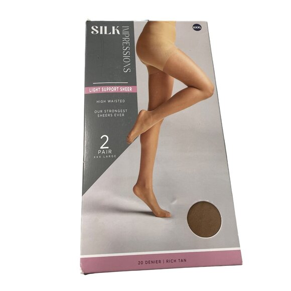 Silk Impressions Light Support Sheer XXXL Rich Tan 2 Pair 20 Denier Nylon NEW - Picture 1 of 6